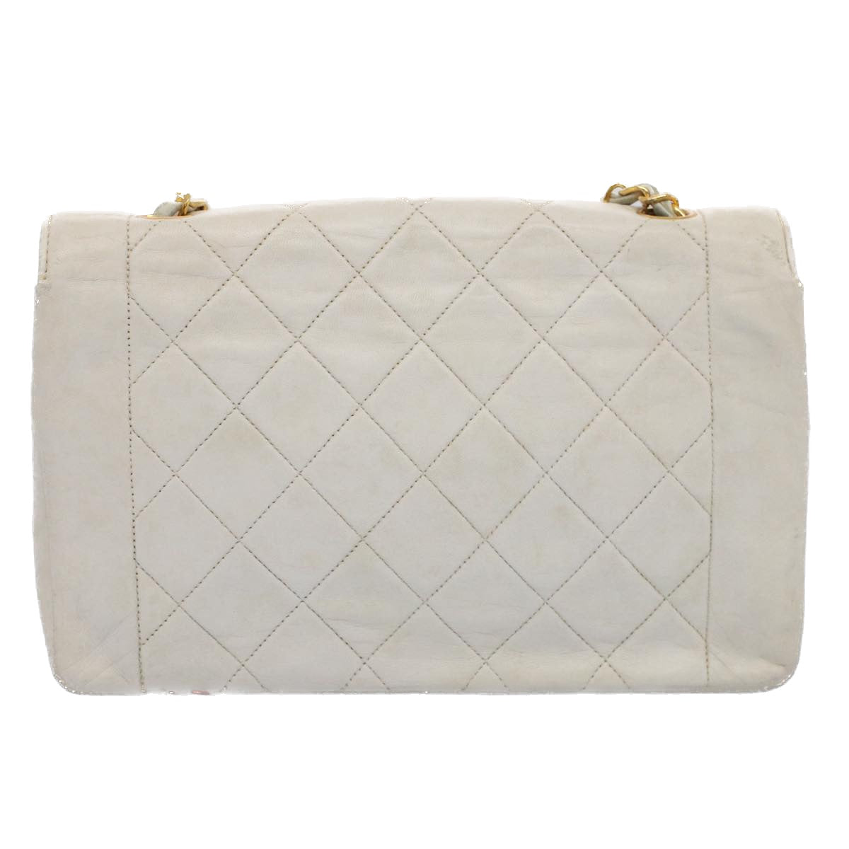 CHANEL Diana Matelasse Shoulder Bag Lamb Skin White CC Auth hk802 - 0