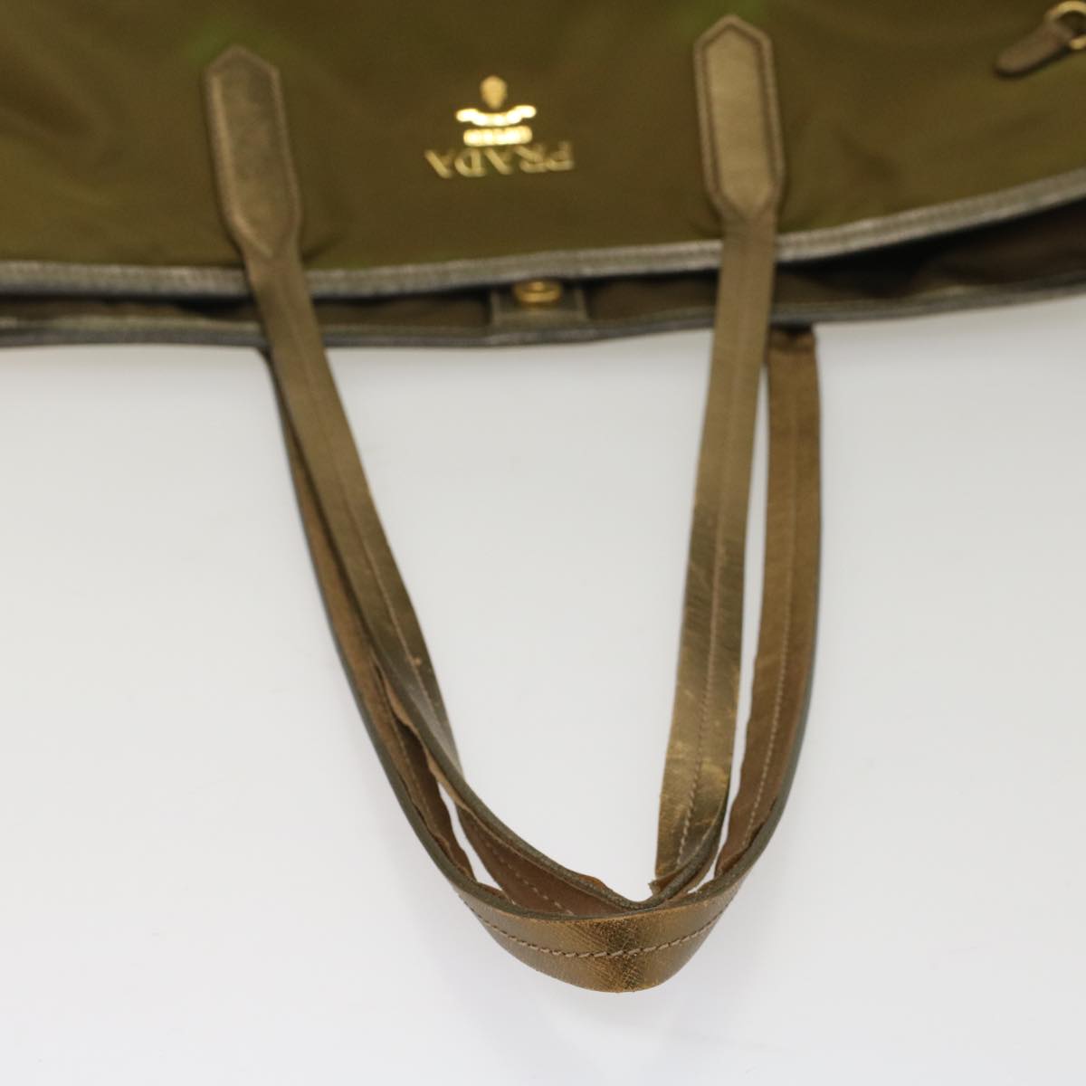 PRADA Tote Bag Nylon Leather Khaki Auth hk813