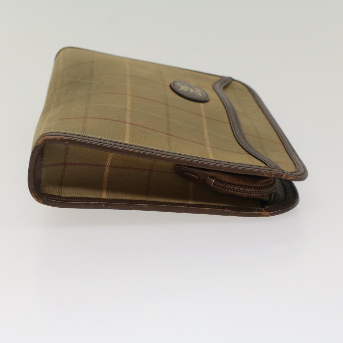 Burberrys Nova Check Clutch Bag Canvas Leather Khaki Brown Auth hk820