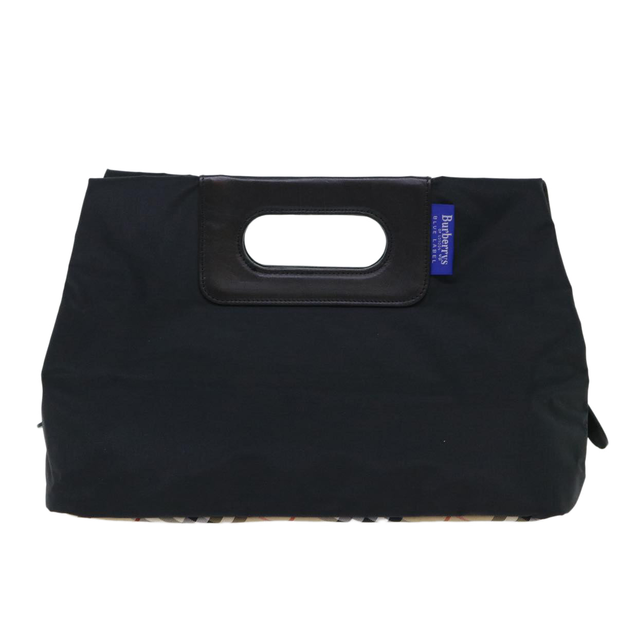 Burberrys Nova Check Blue Label Hand Bag Nylon Black Beige Auth hk826