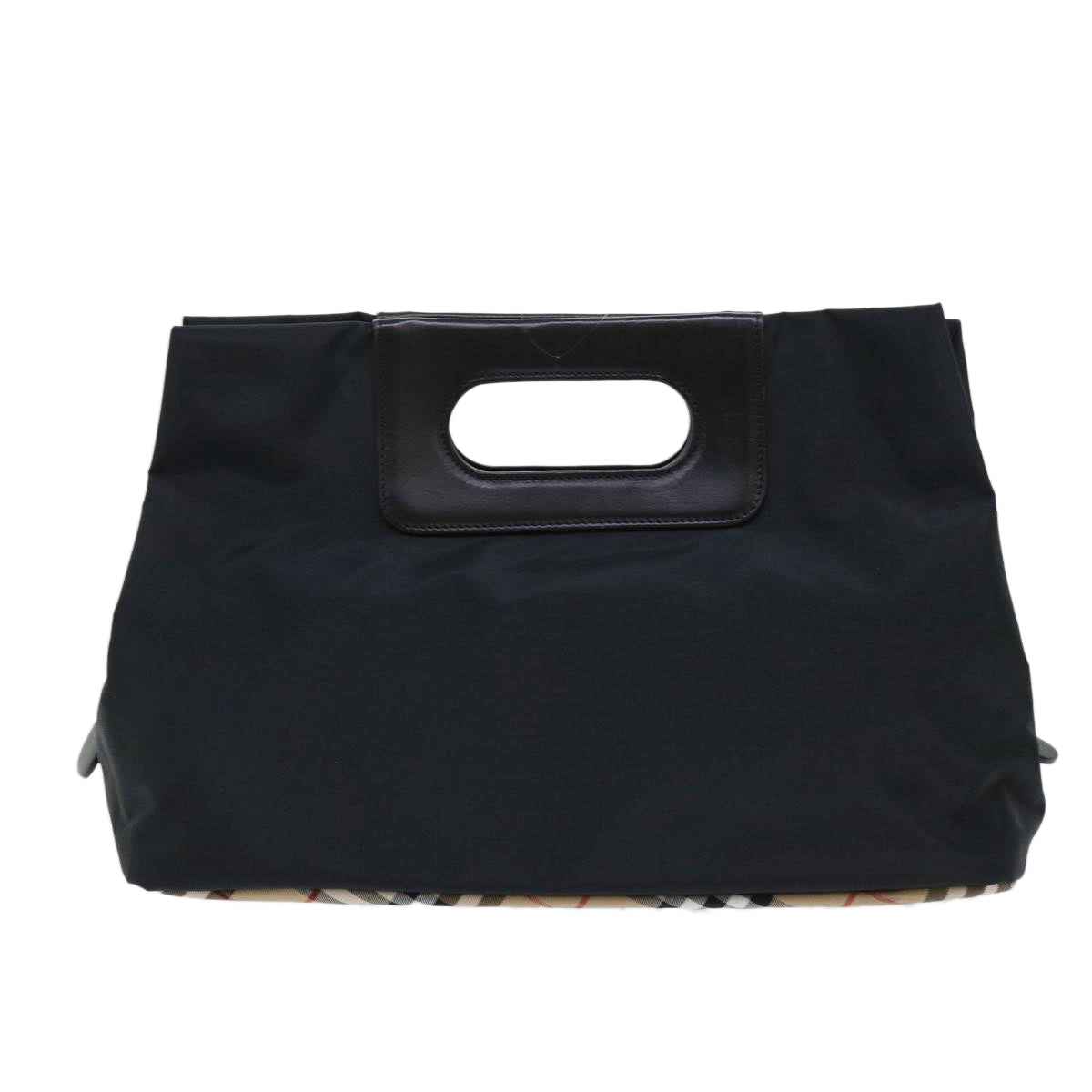 Burberrys Nova Check Blue Label Hand Bag Nylon Black Beige Auth hk826 - 0