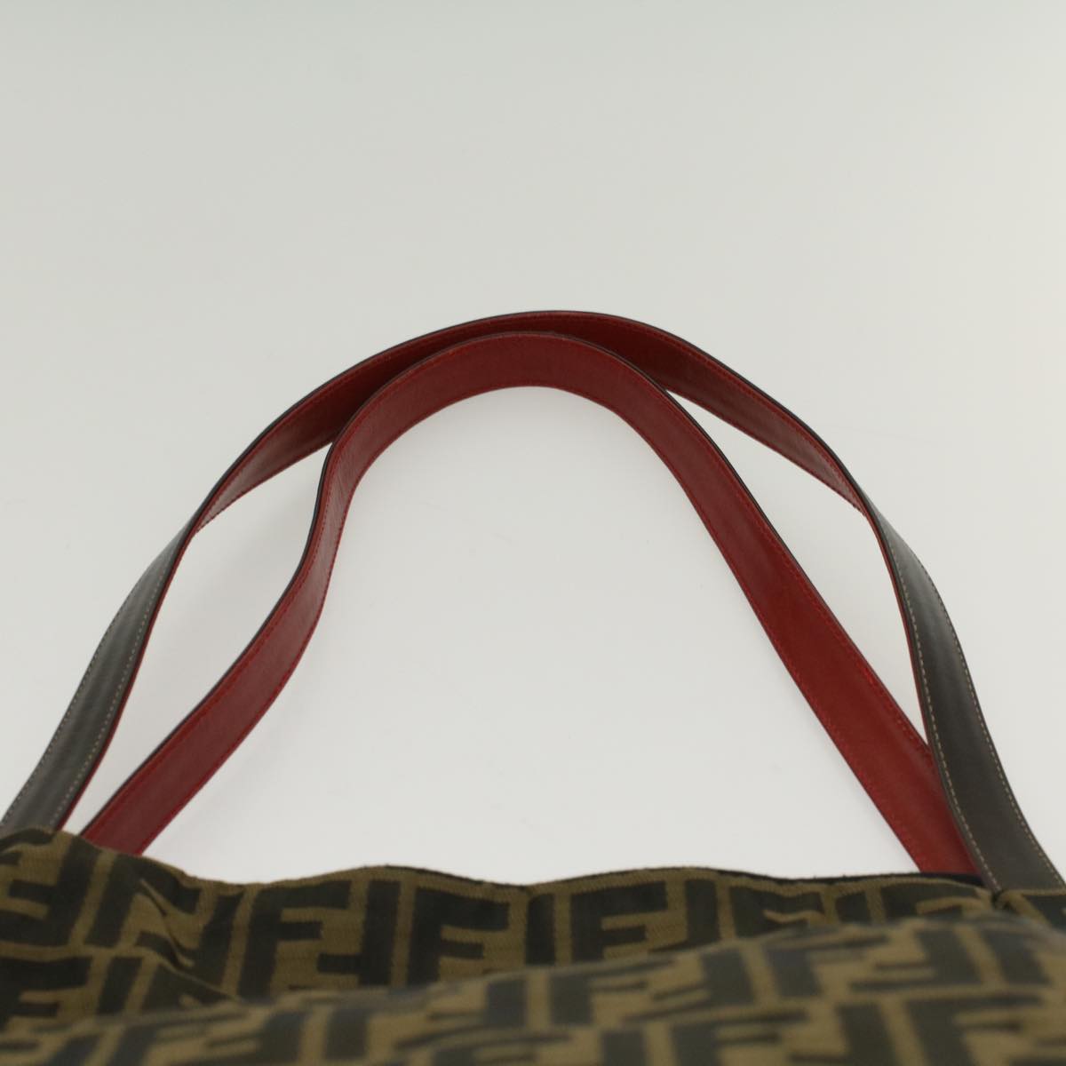 FENDI Zucca Canvas Leopard Tote Bag Nylon Reversible Brown Black Red Auth hk829