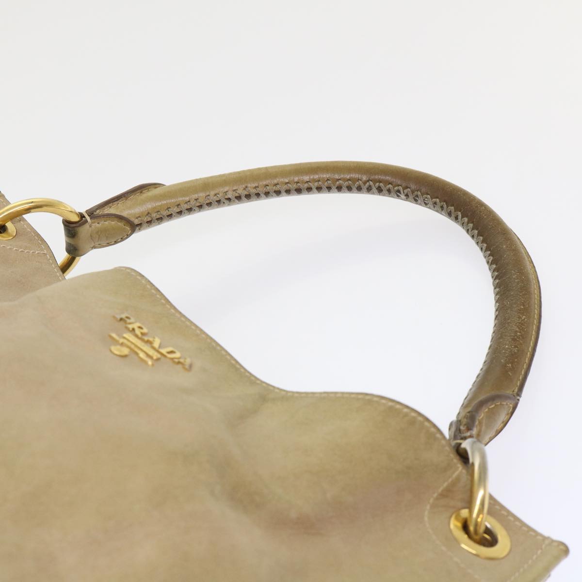 PRADA Hand Bag Leather Beige Auth hk831