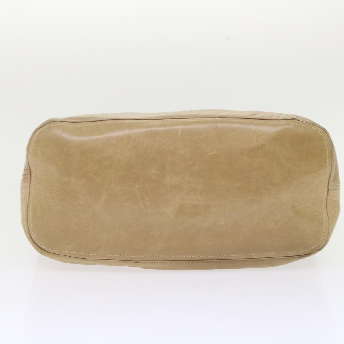 PRADA Hand Bag Leather Beige Auth hk831