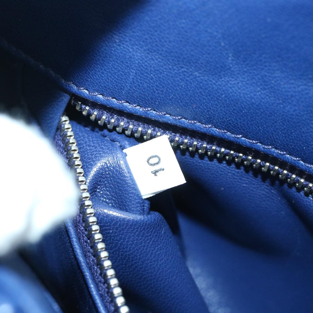 PRADA Chain Shoulder Bag Leather Navy Auth hk841
