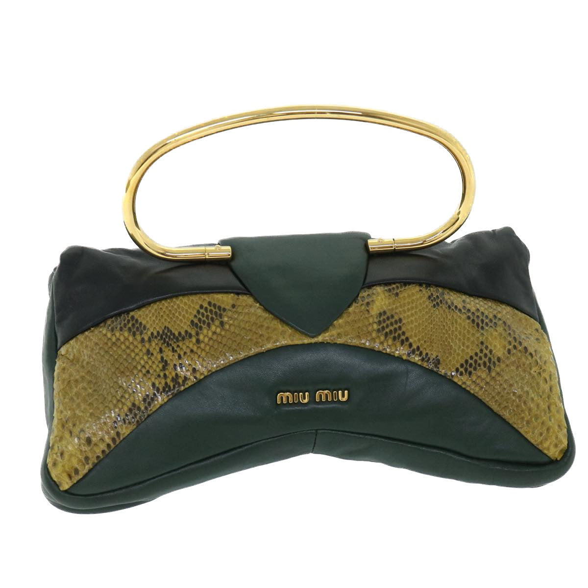 Miu Miu Hand Bag Leather Green Auth hk847 - 0