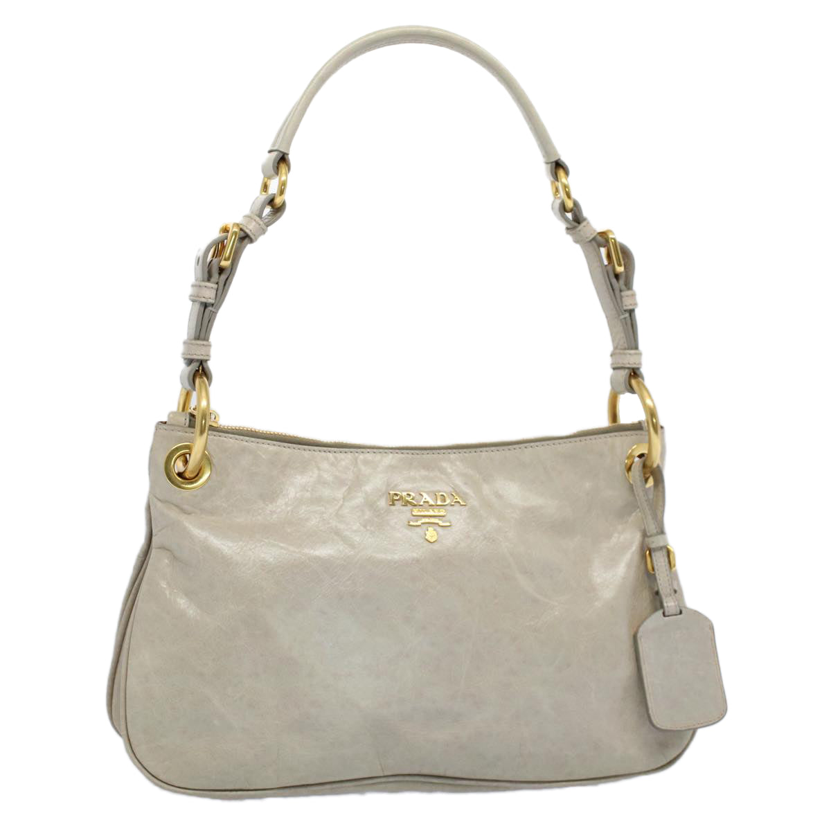 PRADA Shoulder Bag Leather Gray Auth hk849