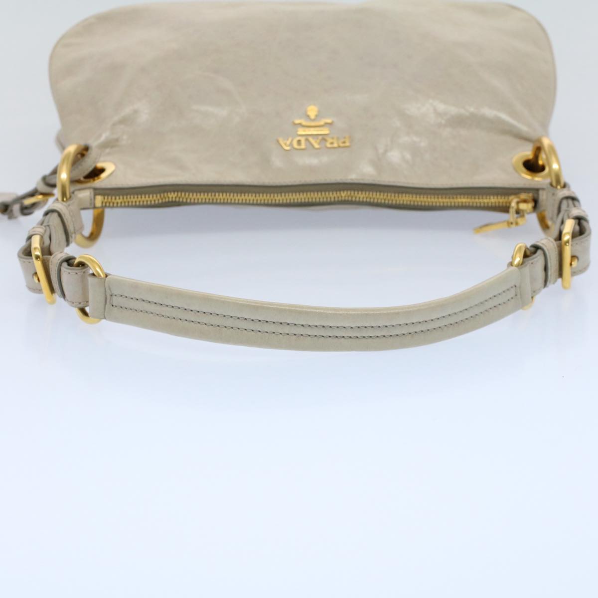 PRADA Shoulder Bag Leather Gray Auth hk849