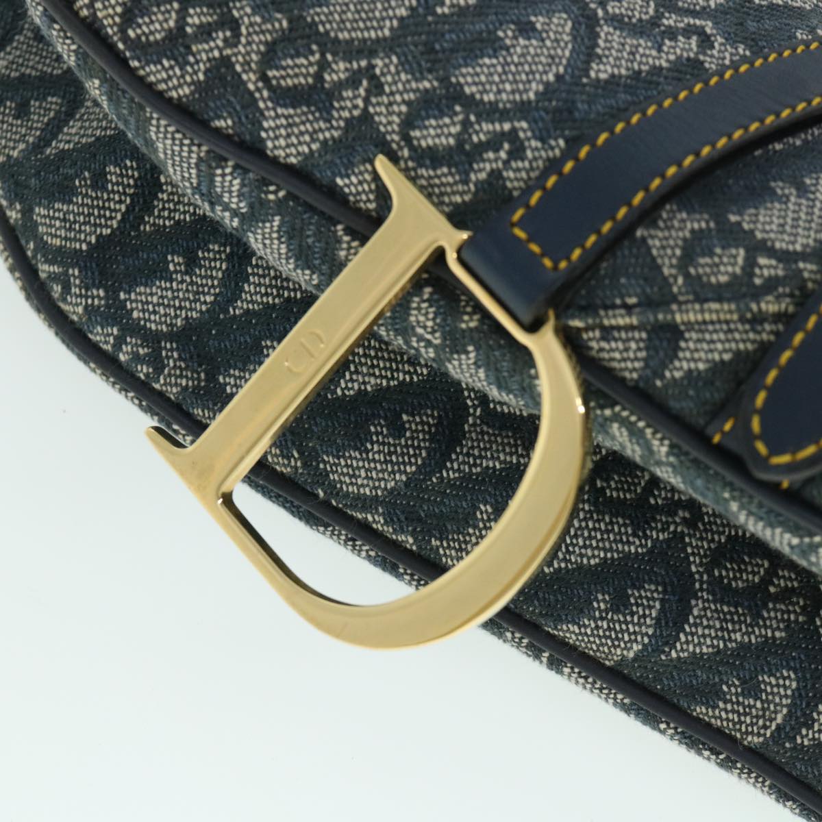 Christian Dior Trotter Canvas Saddle Shoulder Bag Navy Auth hk851