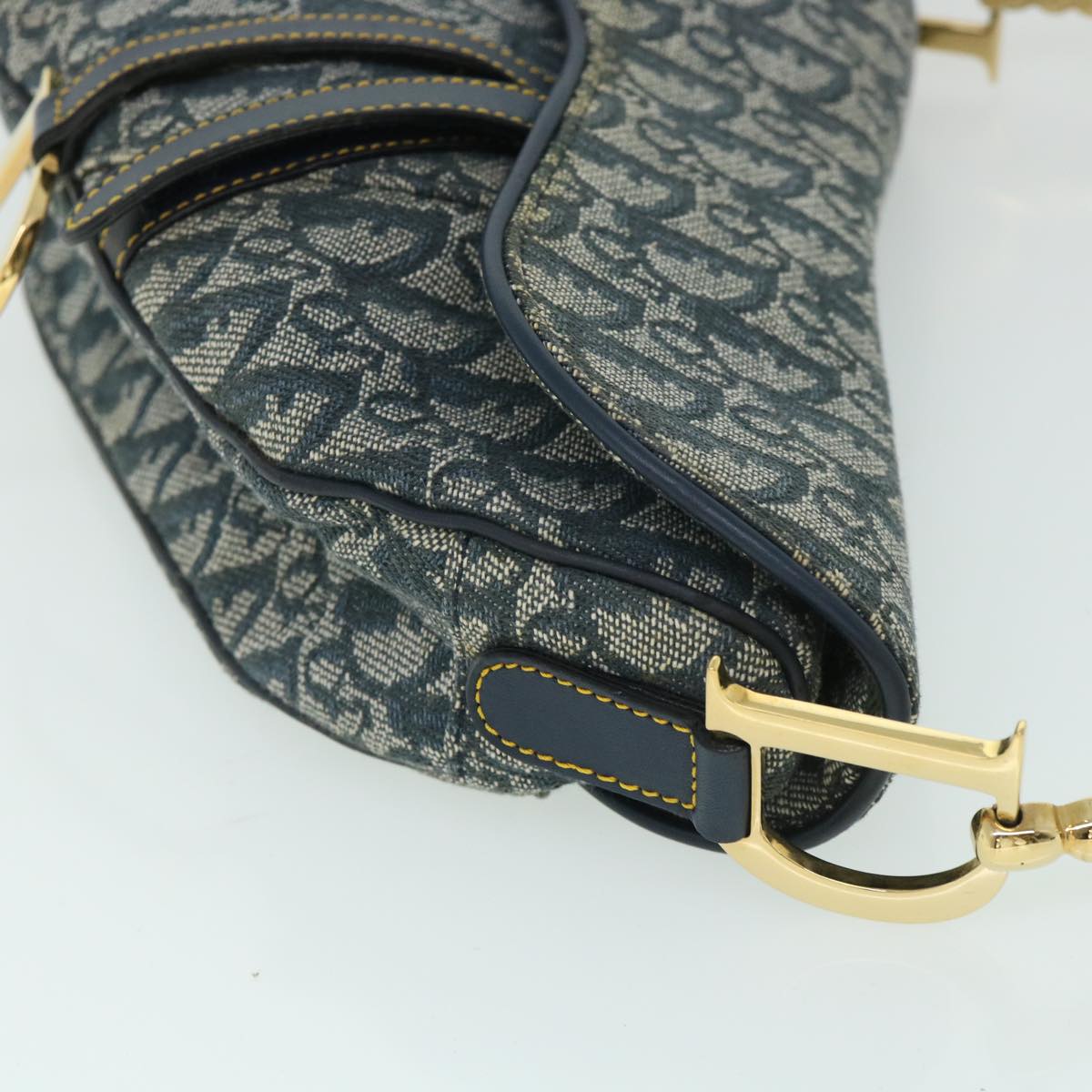 Christian Dior Trotter Canvas Saddle Shoulder Bag Navy Auth hk851