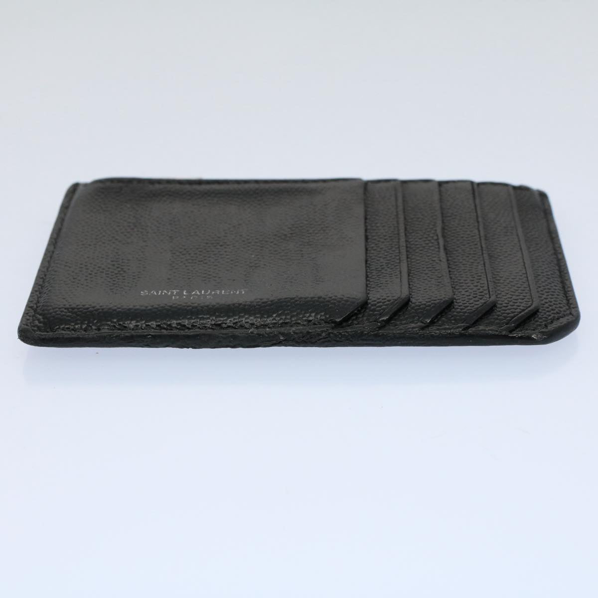 SAINT LAURENT Card Case Leather Black Auth hk871
