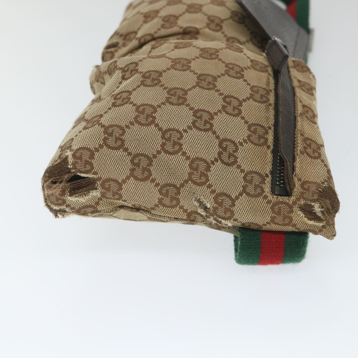 GUCCI GG Canvas Web Sherry Line Waist bag Beige Red Green 28566 Auth hk890