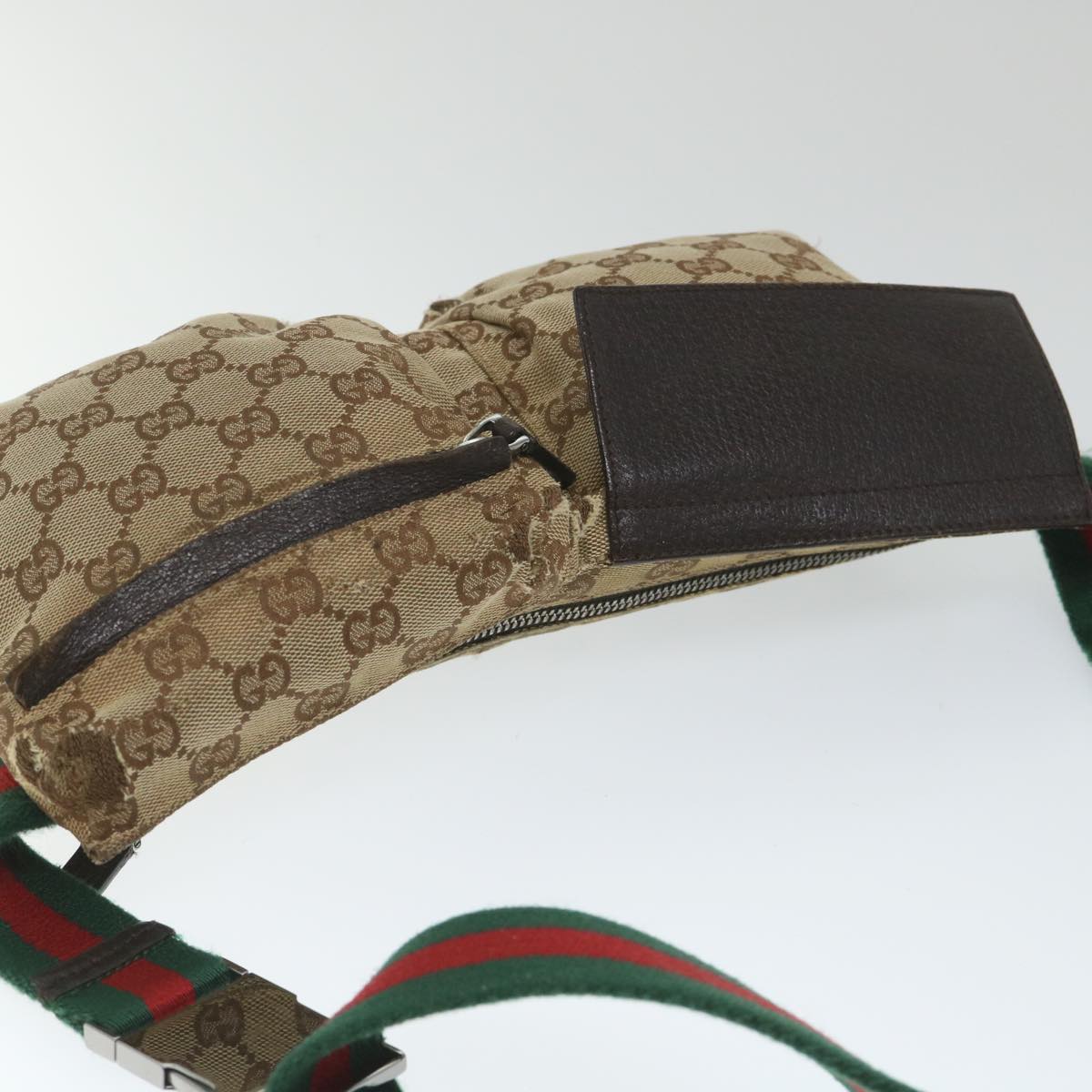 GUCCI GG Canvas Web Sherry Line Waist bag Beige Red Green 28566 Auth hk890