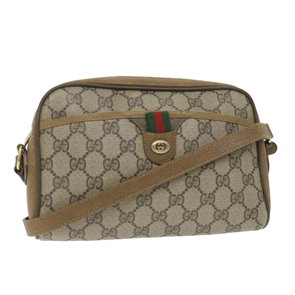 GUCCI GG Supreme Web Sherry Line Shoulder Bag Beige Red 116 02 089 Auth hk891