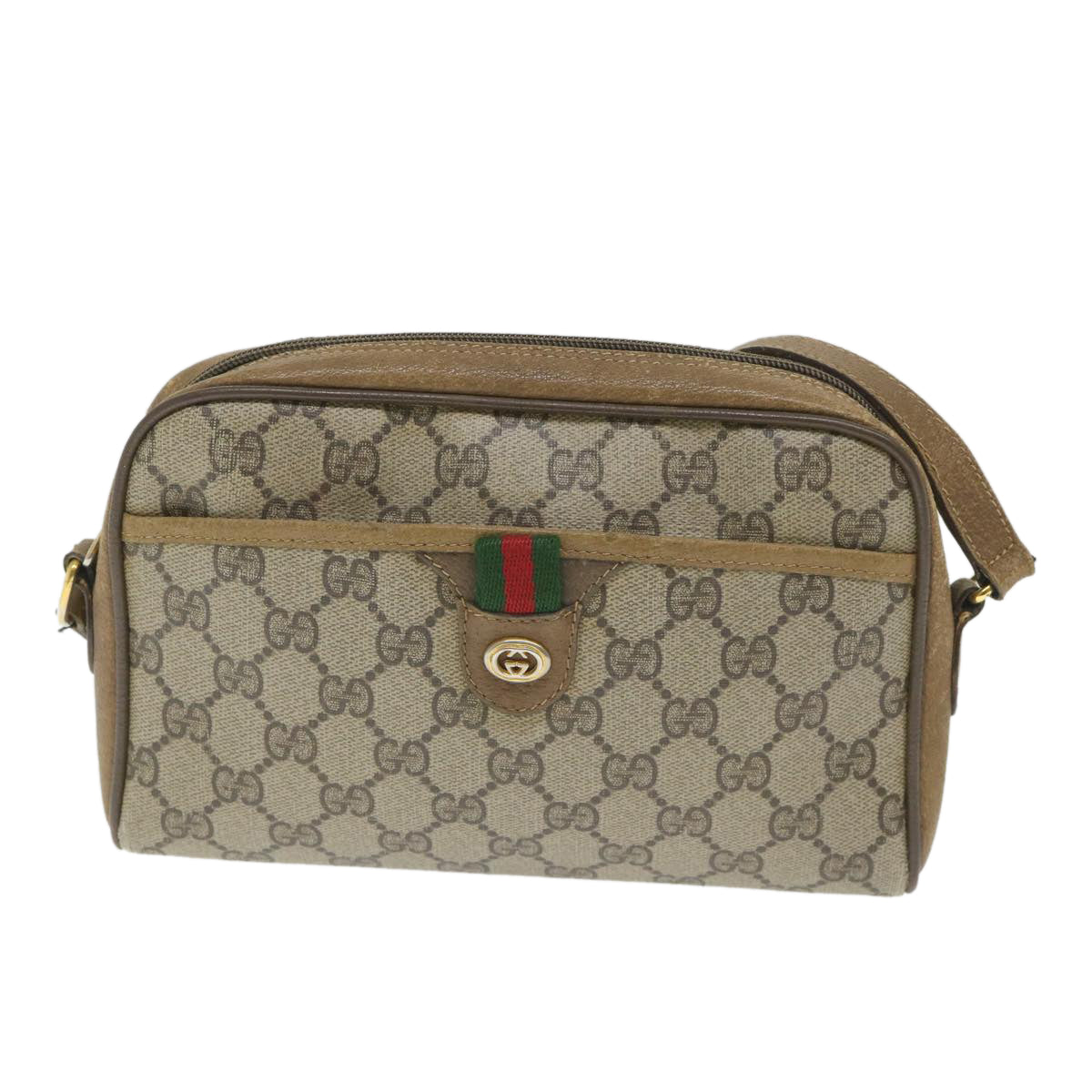 GUCCI GG Supreme Web Sherry Line Shoulder Bag Beige Red 116 02 089 Auth hk891 - 0