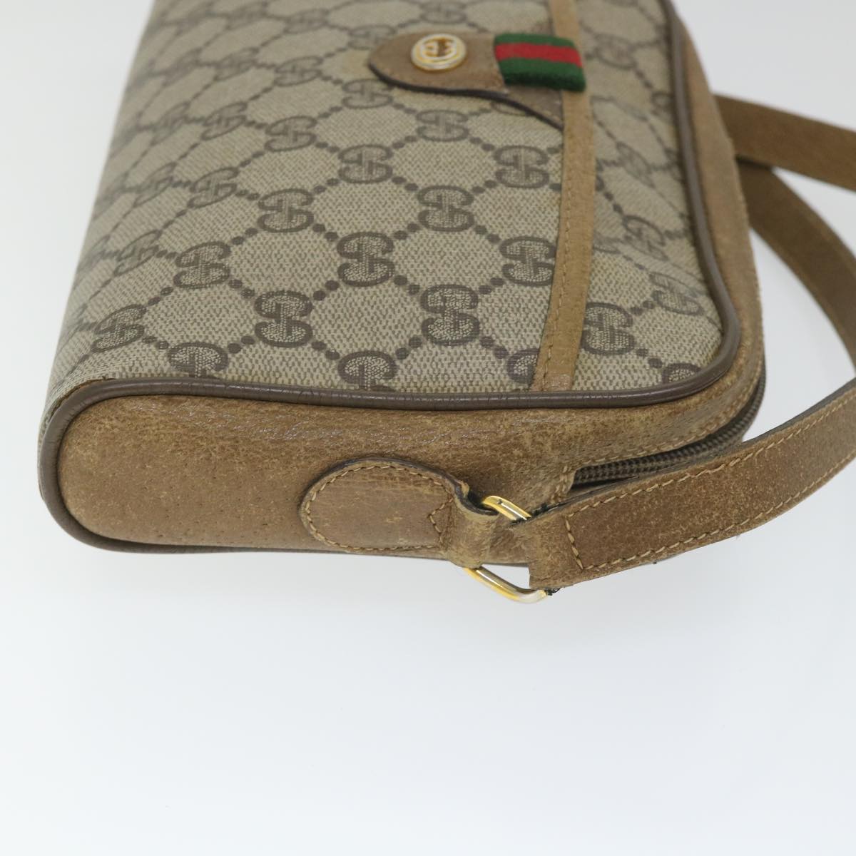 GUCCI GG Supreme Web Sherry Line Shoulder Bag Beige Red 116 02 089 Auth hk891