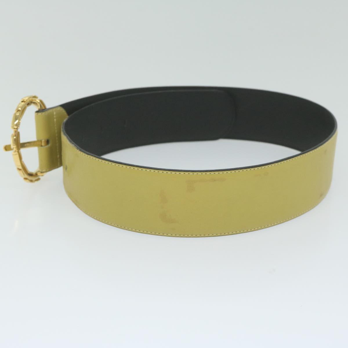 Salvatore Ferragamo Belt Leather 23.6""-28.3"" Yellow Auth hk903