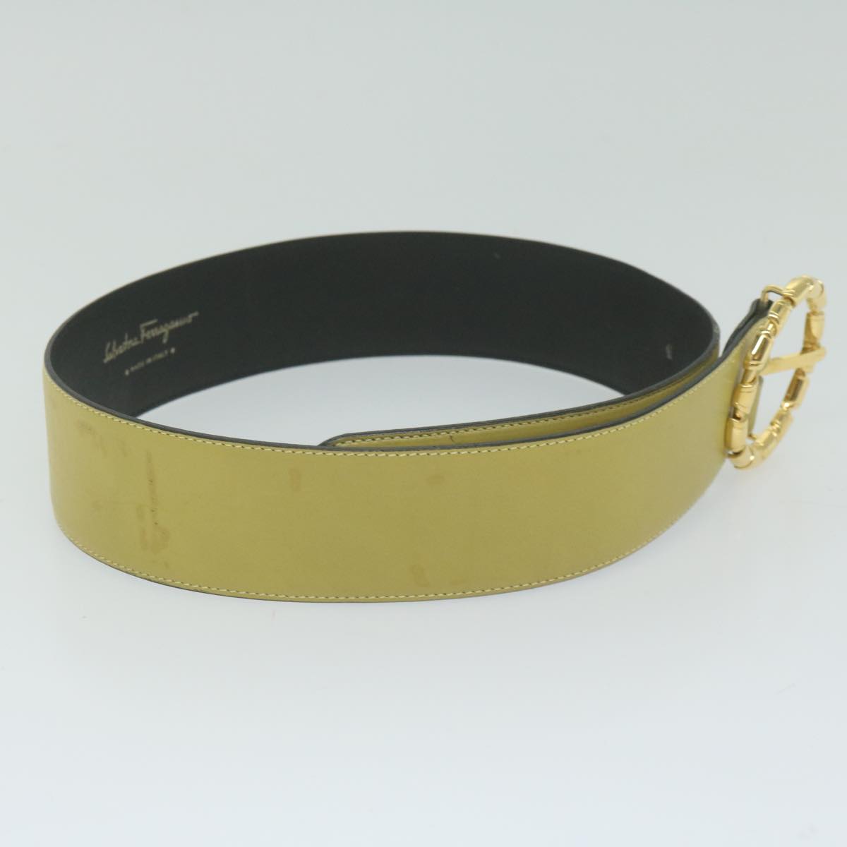 Salvatore Ferragamo Belt Leather 23.6""-28.3"" Yellow Auth hk903