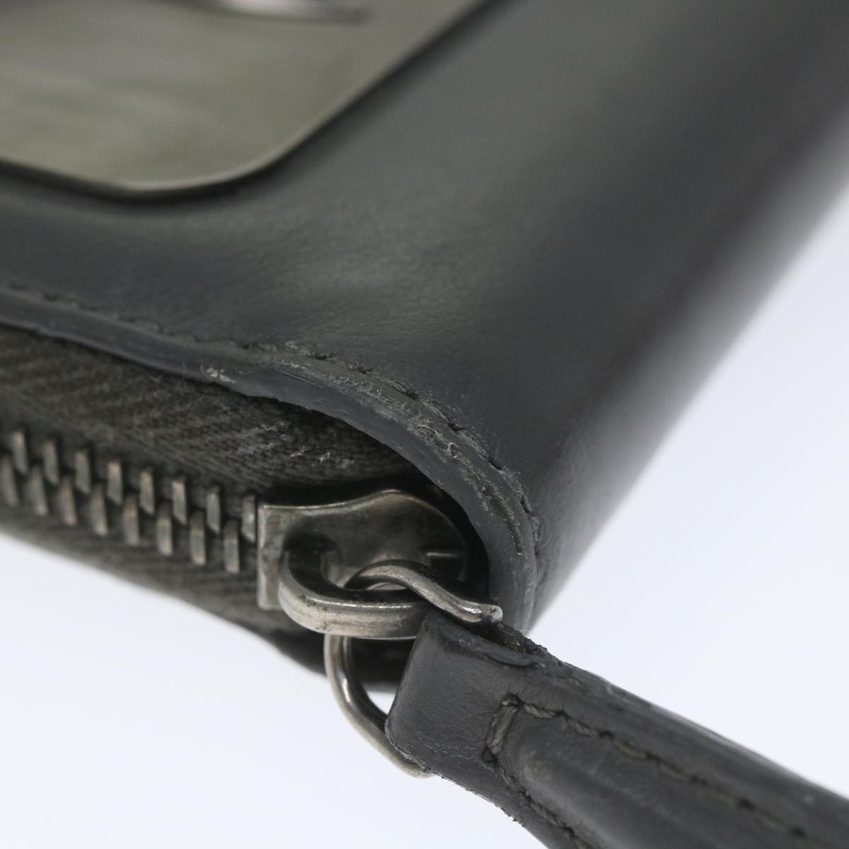 FENDI Long Wallet Leather Gray Auth hk904
