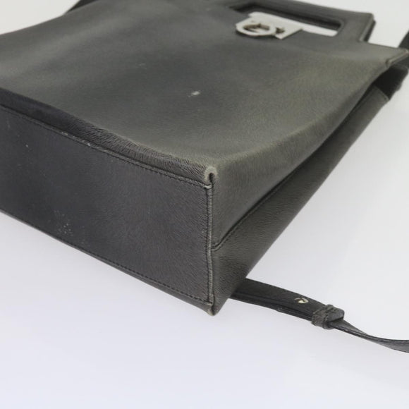 Salvatore Ferragamo Hand Bag Leather 2way Gray Auth hk919