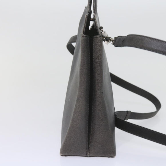 Salvatore Ferragamo Hand Bag Leather 2way Gray Auth hk919