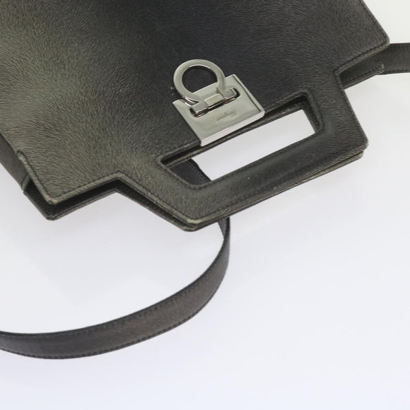 Salvatore Ferragamo Hand Bag Leather 2way Gray Auth hk919