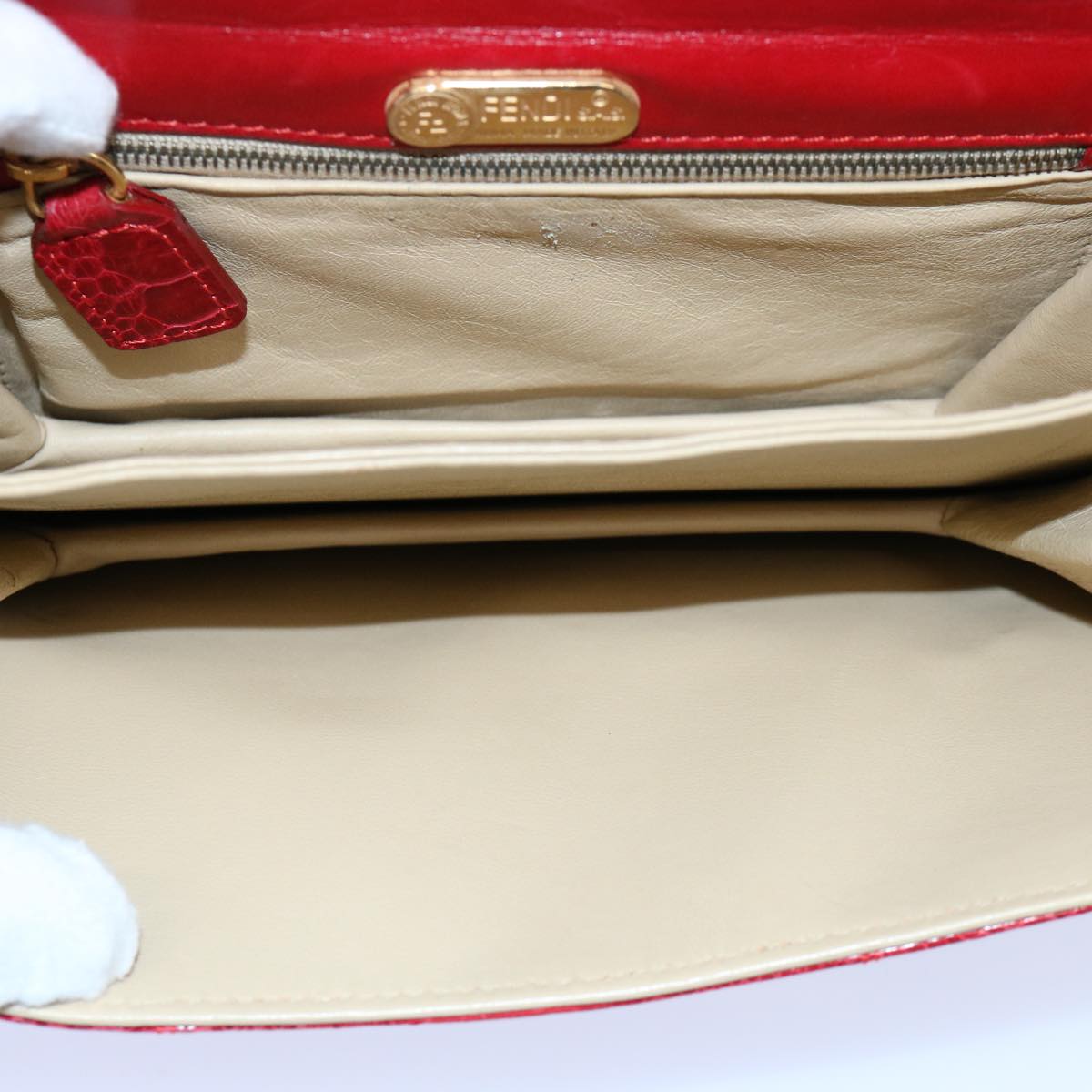 FENDI Shoulder Bag Leather Red Auth hk920