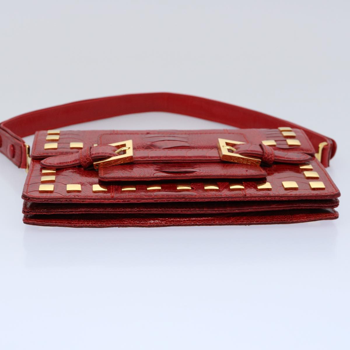 FENDI Shoulder Bag Leather Red Auth hk920