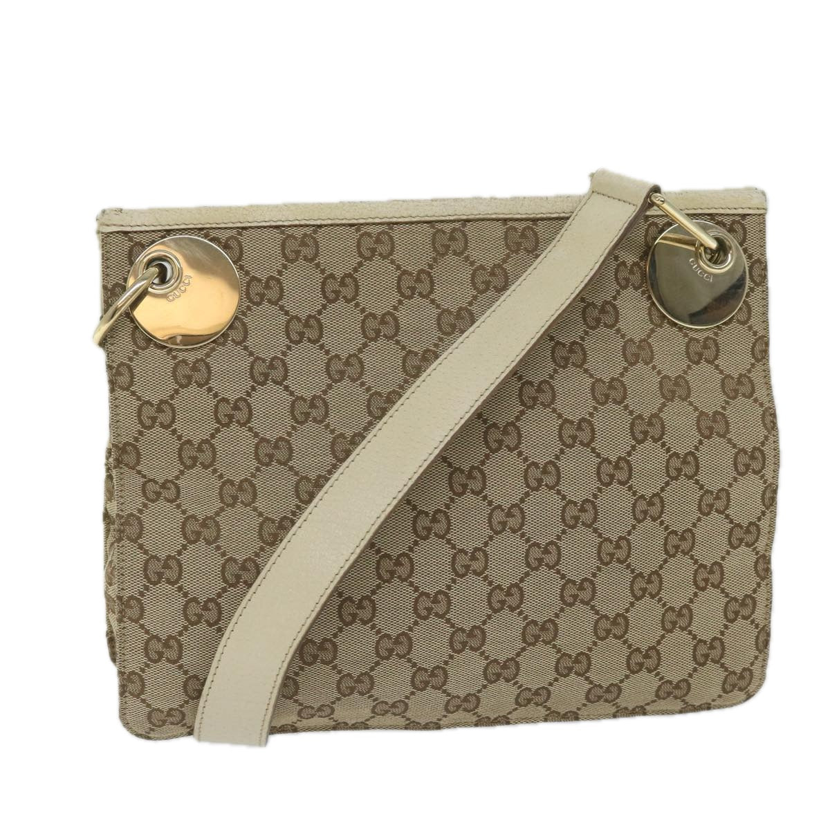 GUCCI GG Canvas Shoulder Bag Beige 120841 Auth hk939