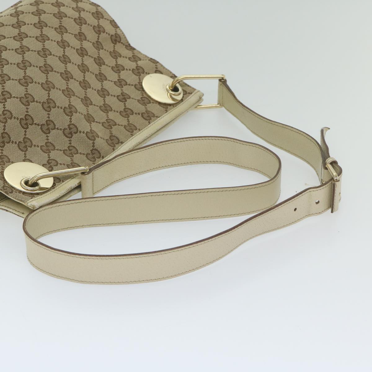 GUCCI GG Canvas Shoulder Bag Beige 120841 Auth hk939