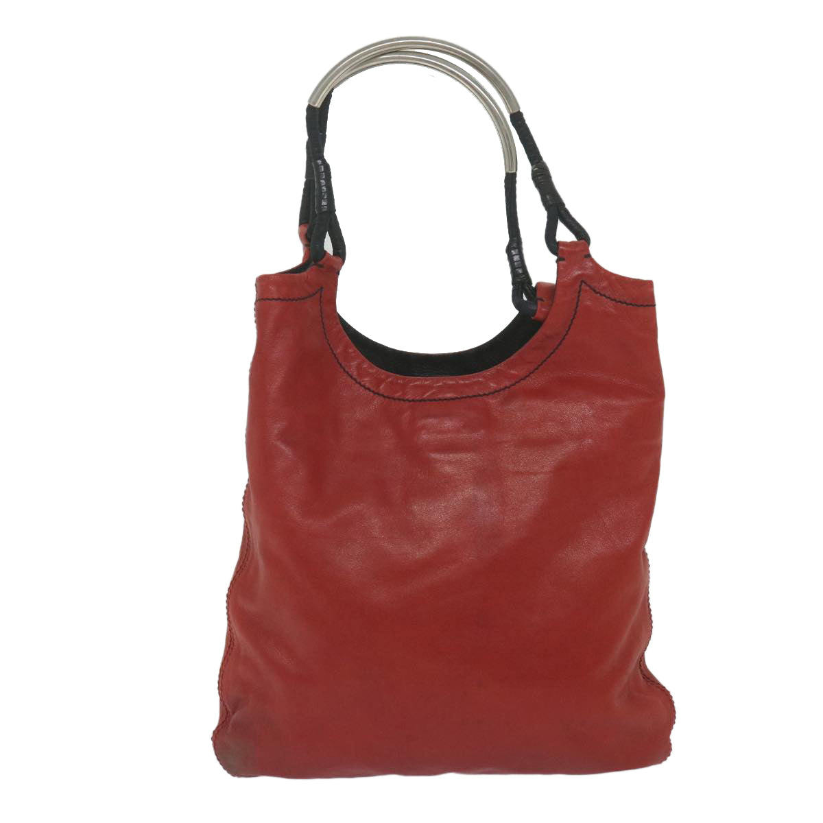 PRADA Tote Bag Leather Red Auth hk941 - 0
