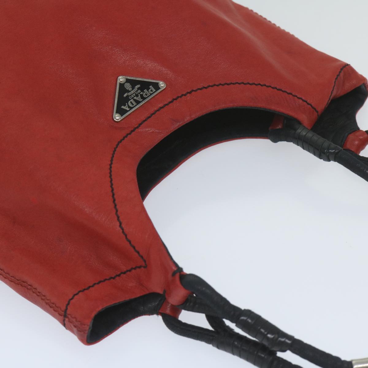 PRADA Tote Bag Leather Red Auth hk941