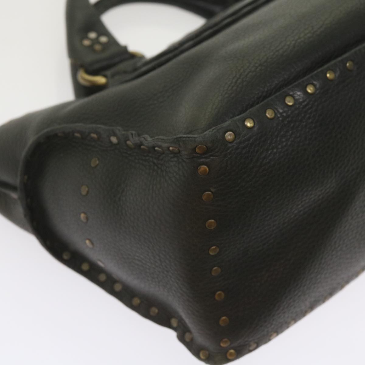 CELINE Hand Bag Leather Black Auth hk948