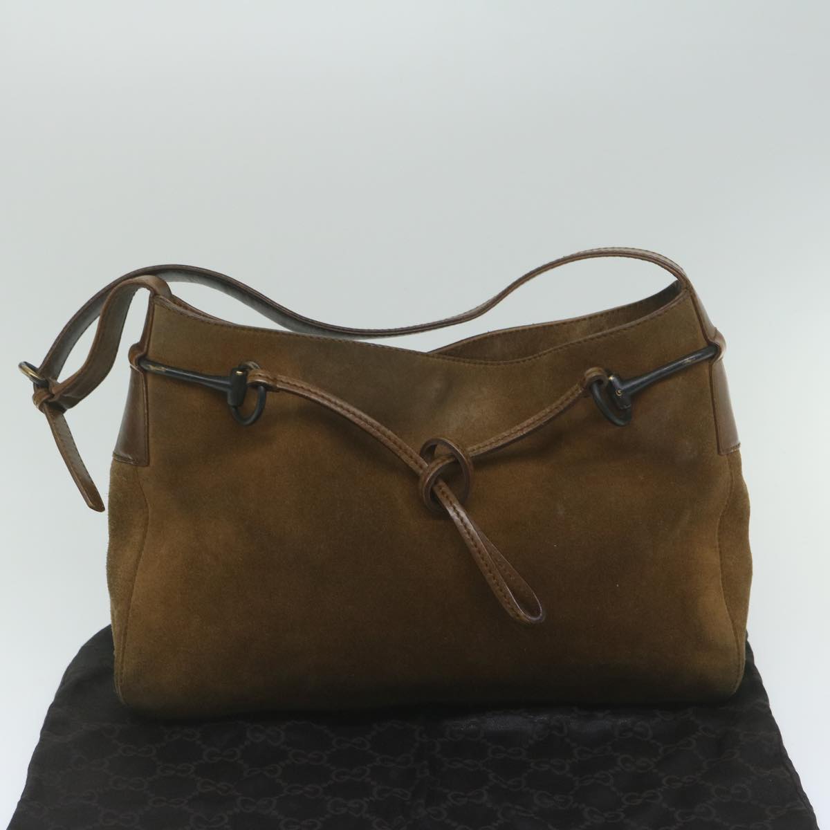 GUCCI Shoulder Bag Suede Brown 101975 Auth hk955