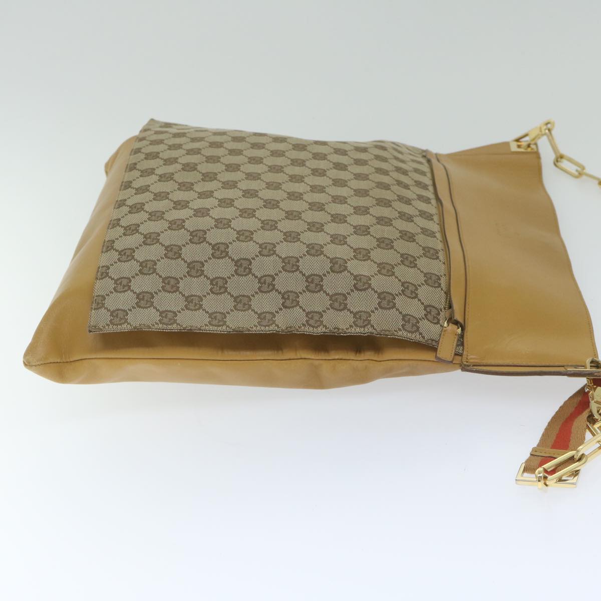 GUCCI GG Canvas Sherry Line Shoulder Bag Beige Red Brown Auth hk957