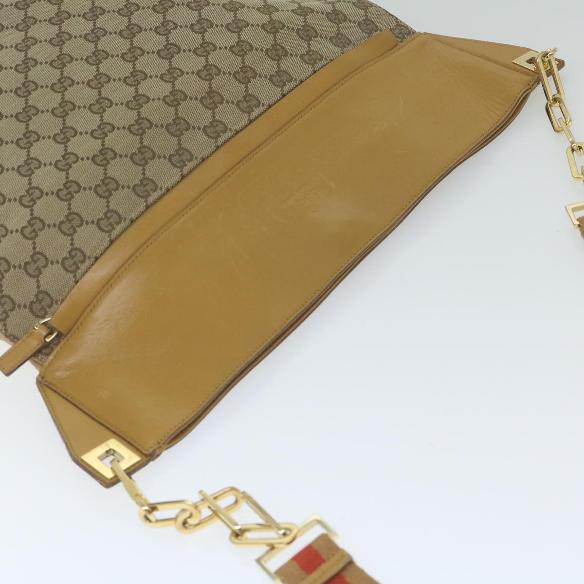 GUCCI GG Canvas Sherry Line Shoulder Bag Beige Red Brown Auth hk957