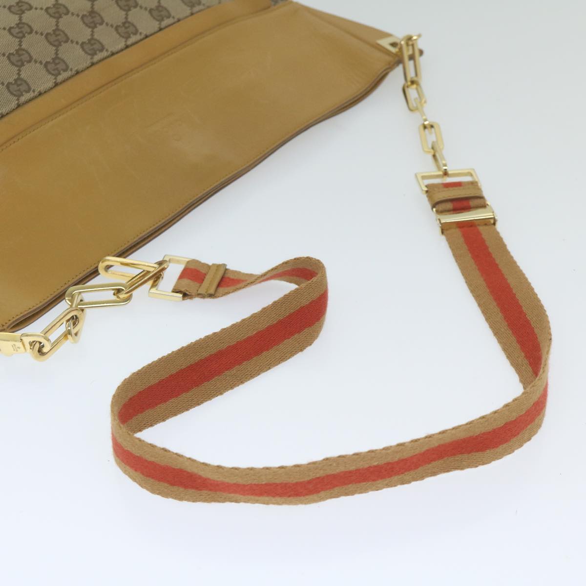 GUCCI GG Canvas Sherry Line Shoulder Bag Beige Red Brown Auth hk957