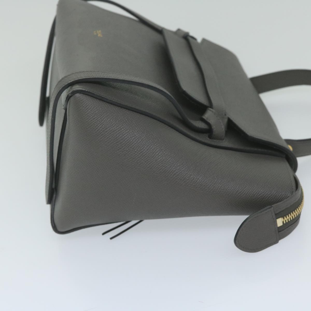 CELINE Micro Belt Hand Bag Leather Gray Auth hk968