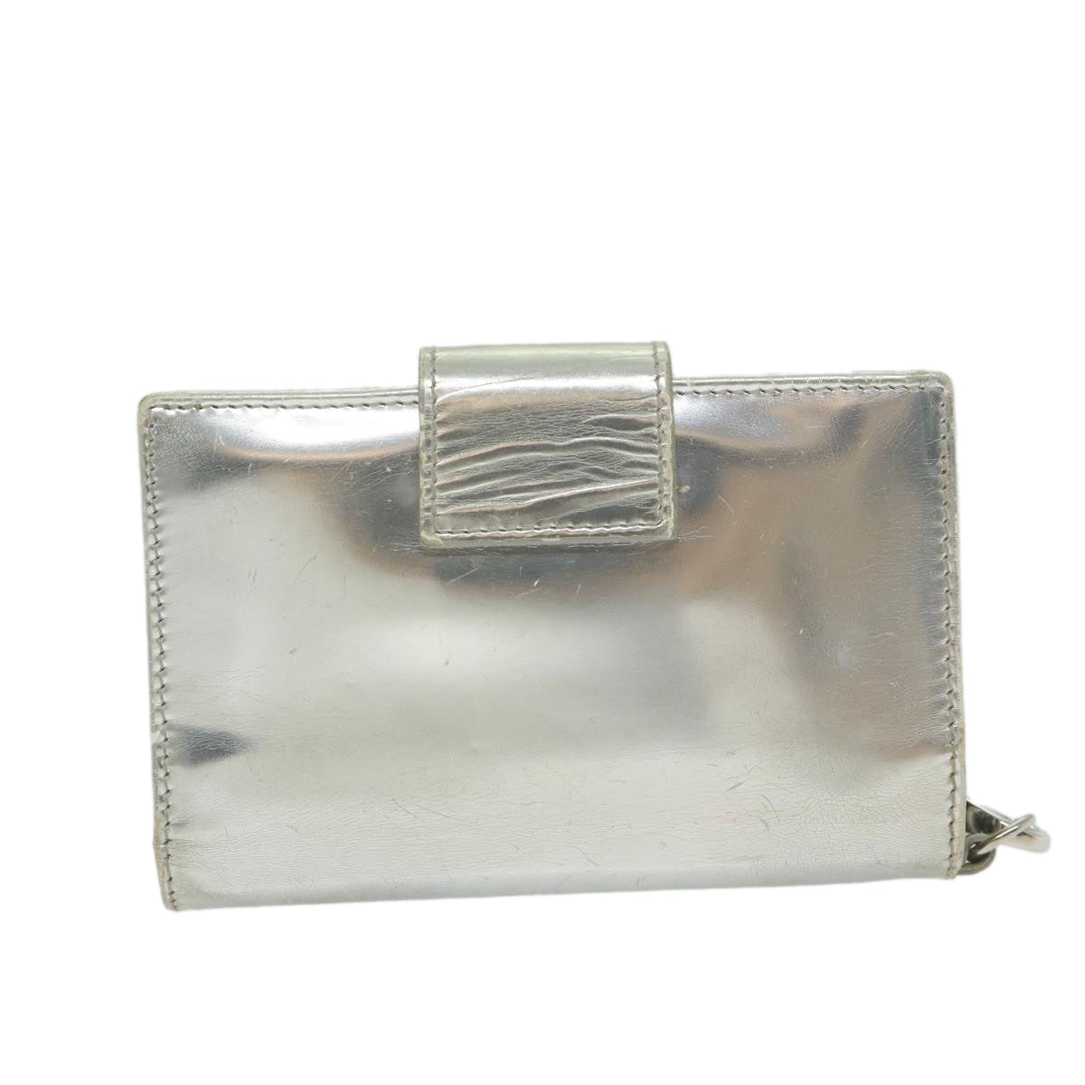 Miu Miu Chain Wallet Patent leather Silver Auth hk979 - 0