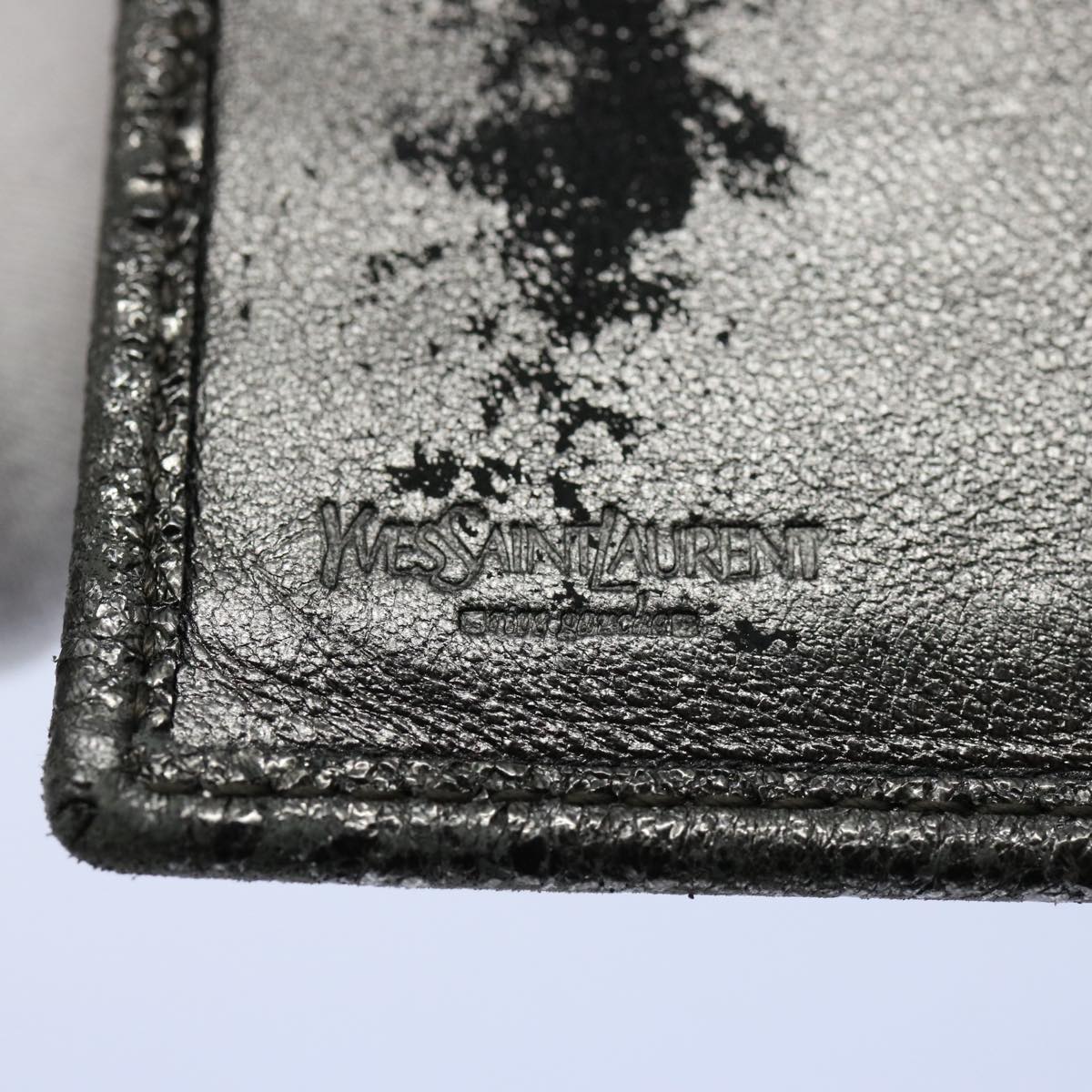 SAINT LAURENT Wallet Leather Silver Auth hk980
