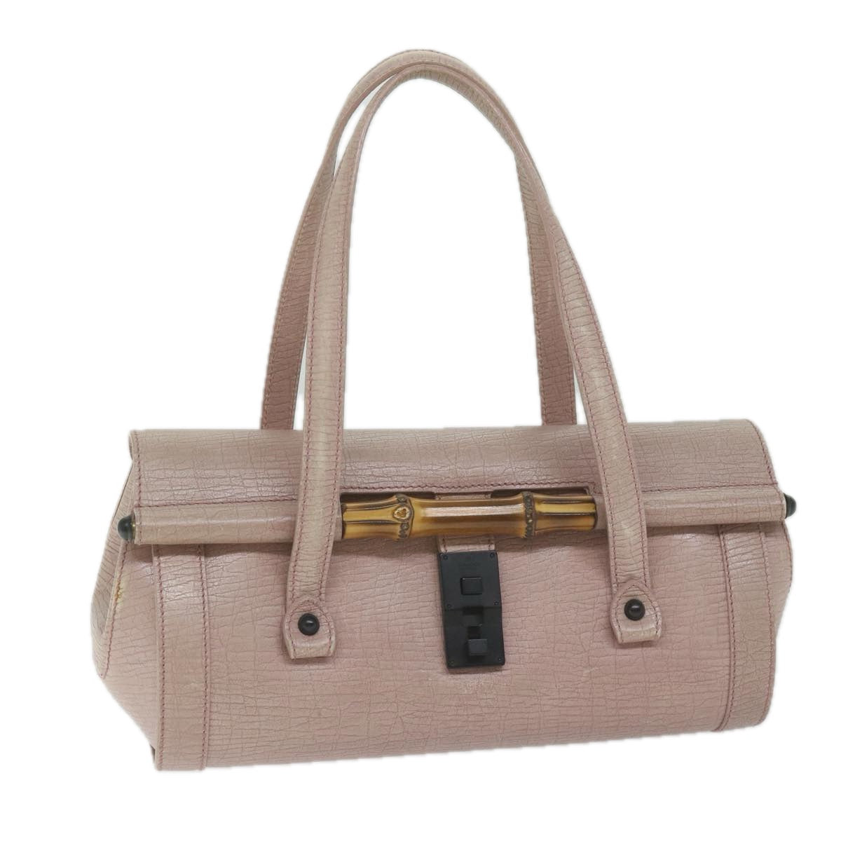 GUCCI Bamboo Hand Bag Leather Pink 111713 Auth hk989