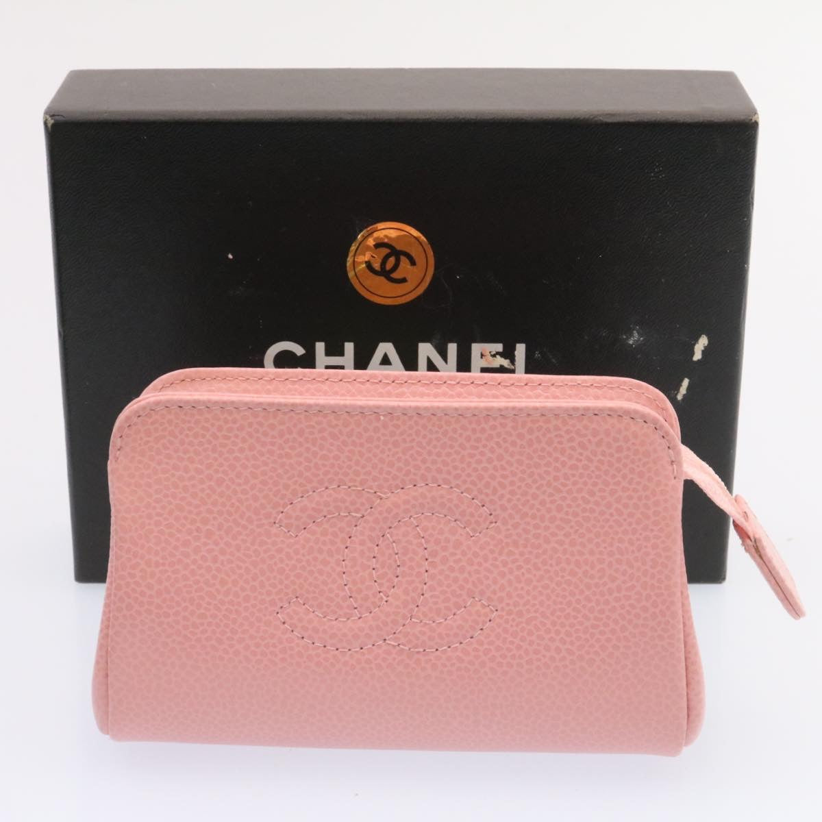 CHANEL COCO Mark Coin Purse Pouch Leather Pink CC Auth hs040A