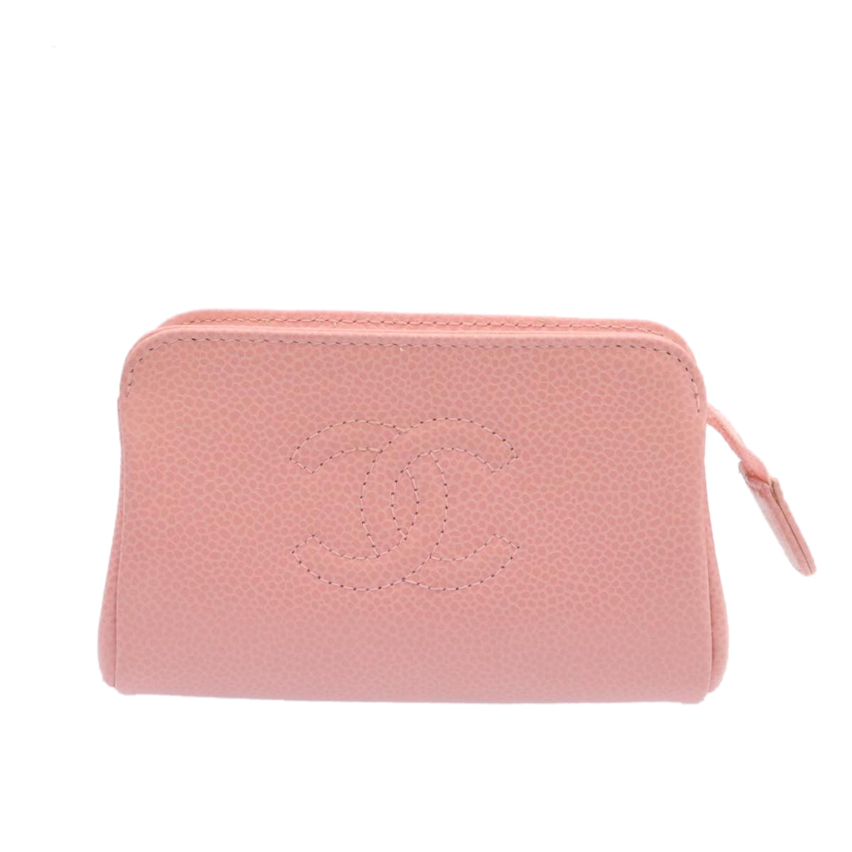 CHANEL COCO Mark Coin Purse Pouch Leather Pink CC Auth hs040A