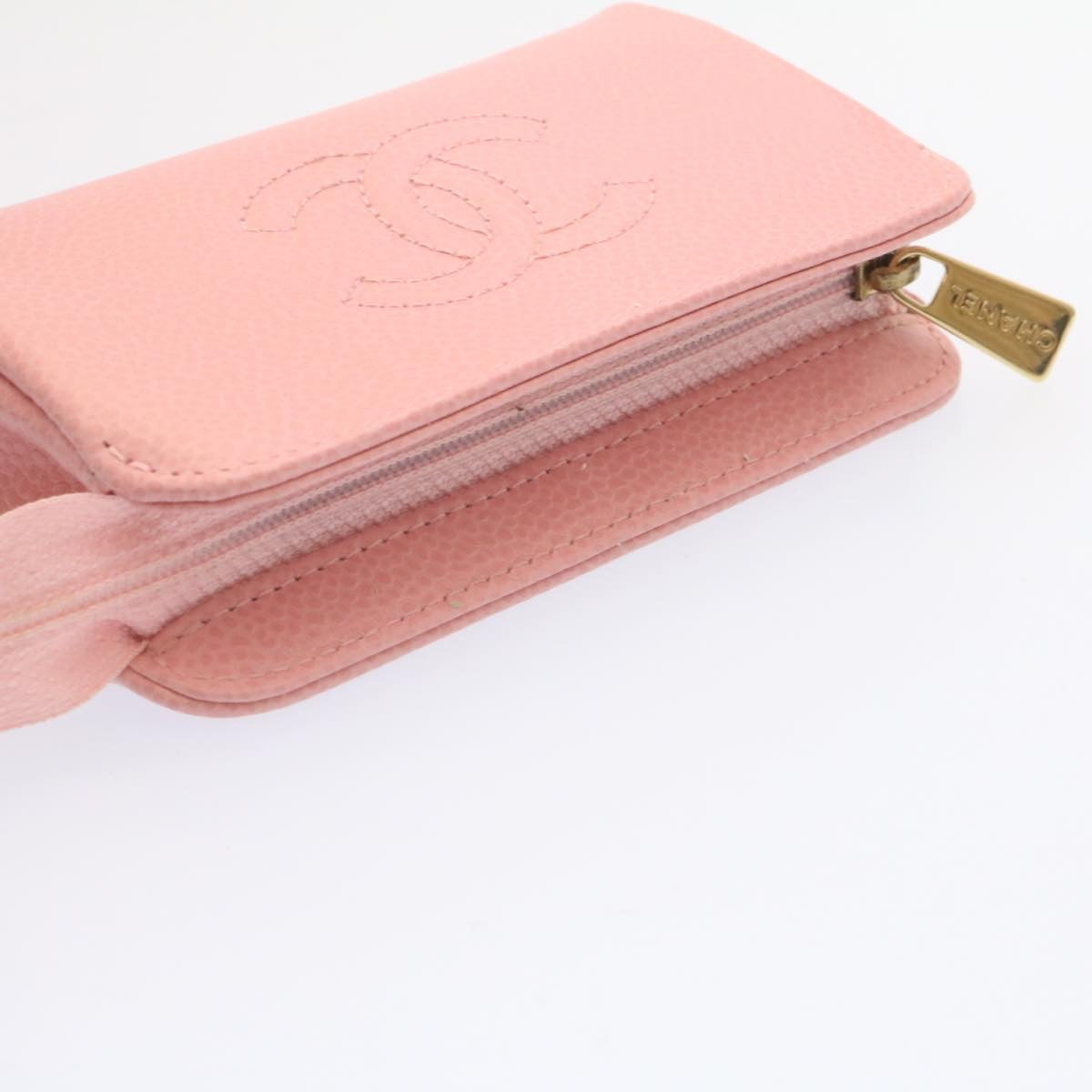 CHANEL COCO Mark Coin Purse Pouch Leather Pink CC Auth hs040A