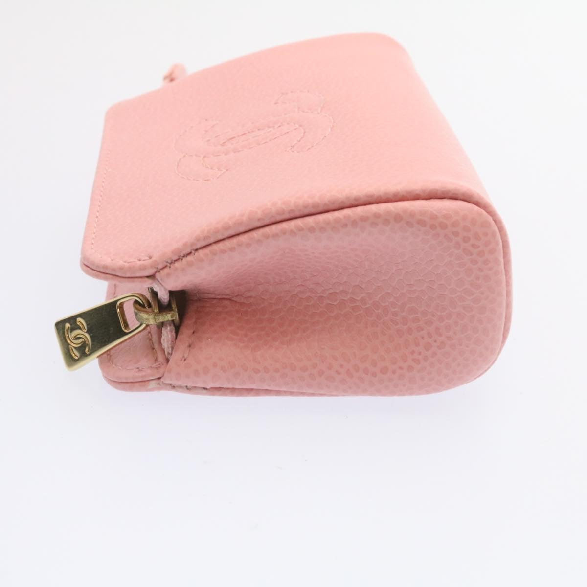 CHANEL COCO Mark Coin Purse Pouch Leather Pink CC Auth hs040A