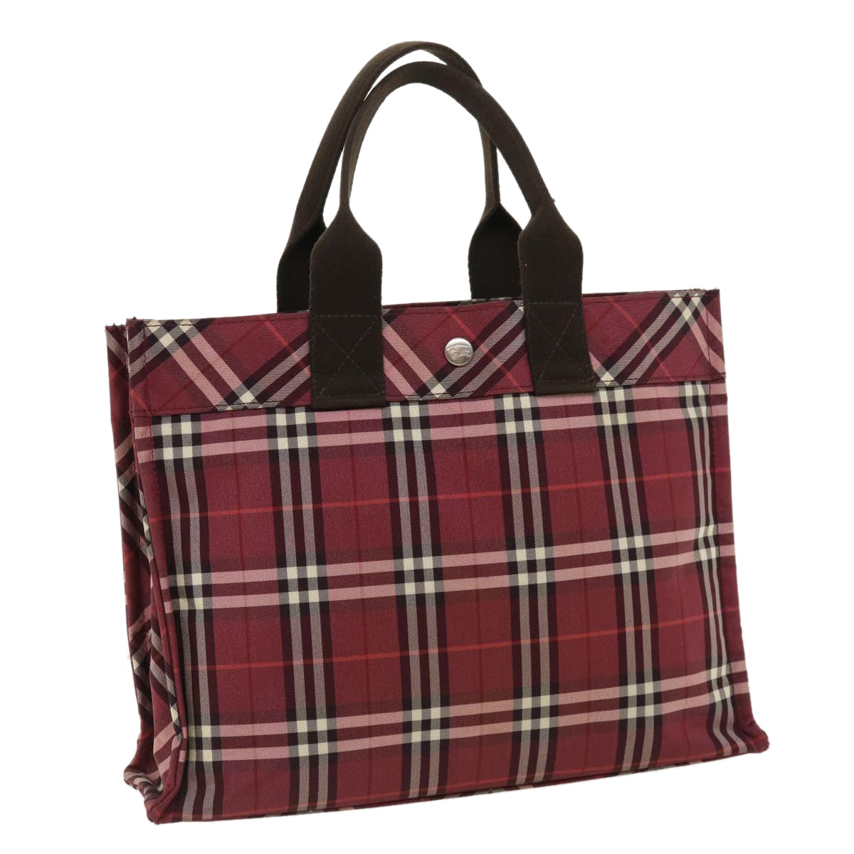 BURBERRY Nova Check Hand Bag Nylon Wine Red Black white Auth hs1671