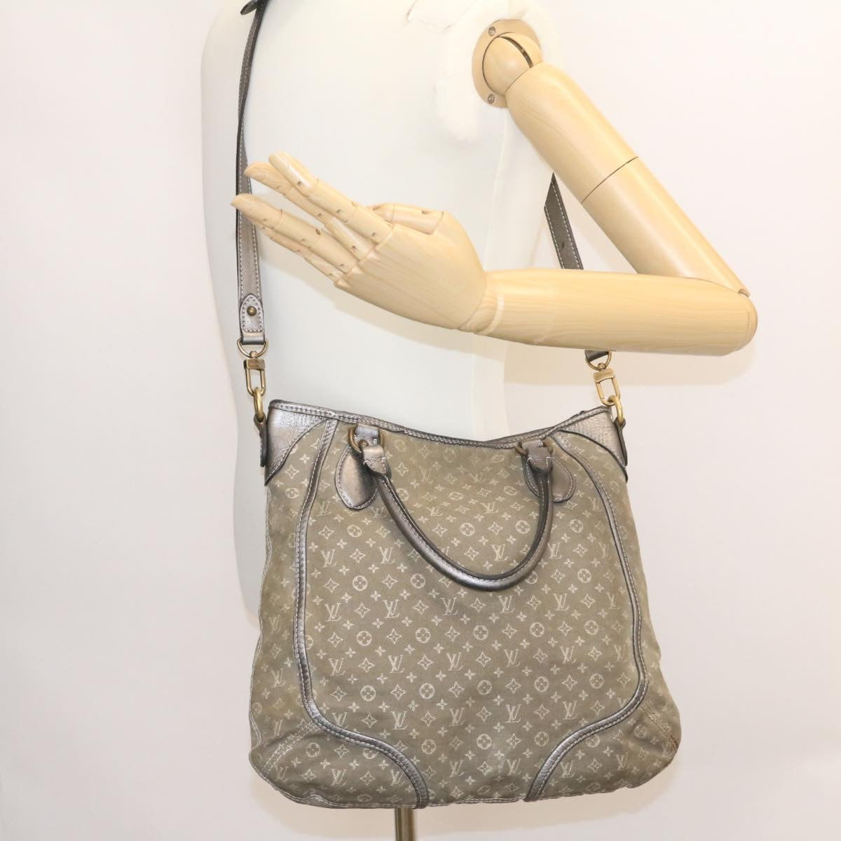 LOUIS VUITTON Monogram Mini Lin Anjoul Tote Bag Gray M95622 LV Auth hs243