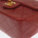 CHANEL Mini Matelasse Chain Flap Hand Bag Lamb Skin  Red Gold CC Auth hs688A-15