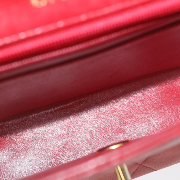 CHANEL Mini Matelasse Chain Flap Hand Bag Lamb Skin  Red Gold CC Auth hs688A