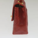 CHANEL Mini Matelasse Chain Flap Hand Bag Lamb Skin  Red Gold CC Auth hs688A-3